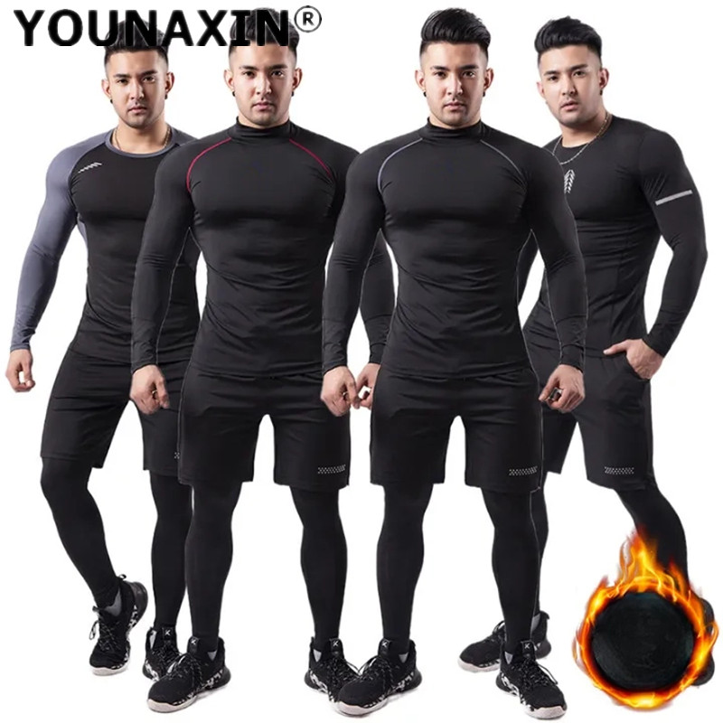 T Shirt Tight Fit - 3-stück Männer Plüsch Warme Sport Anzug